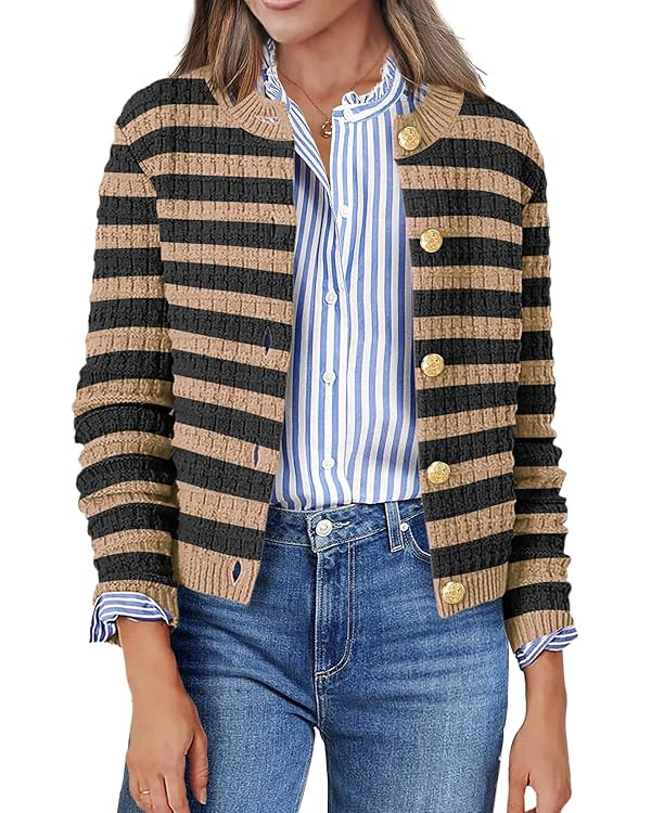 Zeagoo Women's 2025 Cardigan Sweaters Button Down Crew Neck Open Front Long Sleeve Knit Cropped J... | Amazon (US)