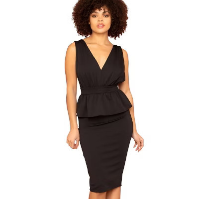 Slickblue Black Peplum Midi Dress, Stretchy Fabric with Shirring & Ruffles, Ideal for Evening & Formal Looks, S | Target