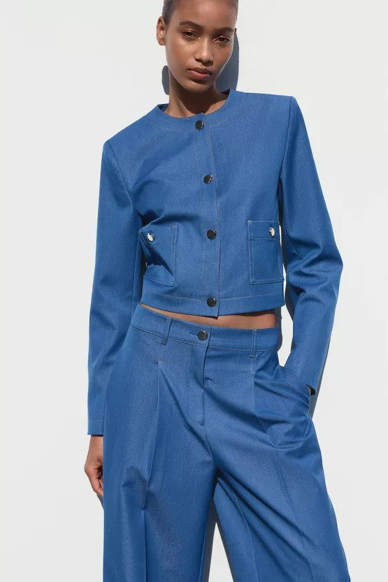 CONTRASTING TOPSTITCHING CROPPED JACKET | Zara US