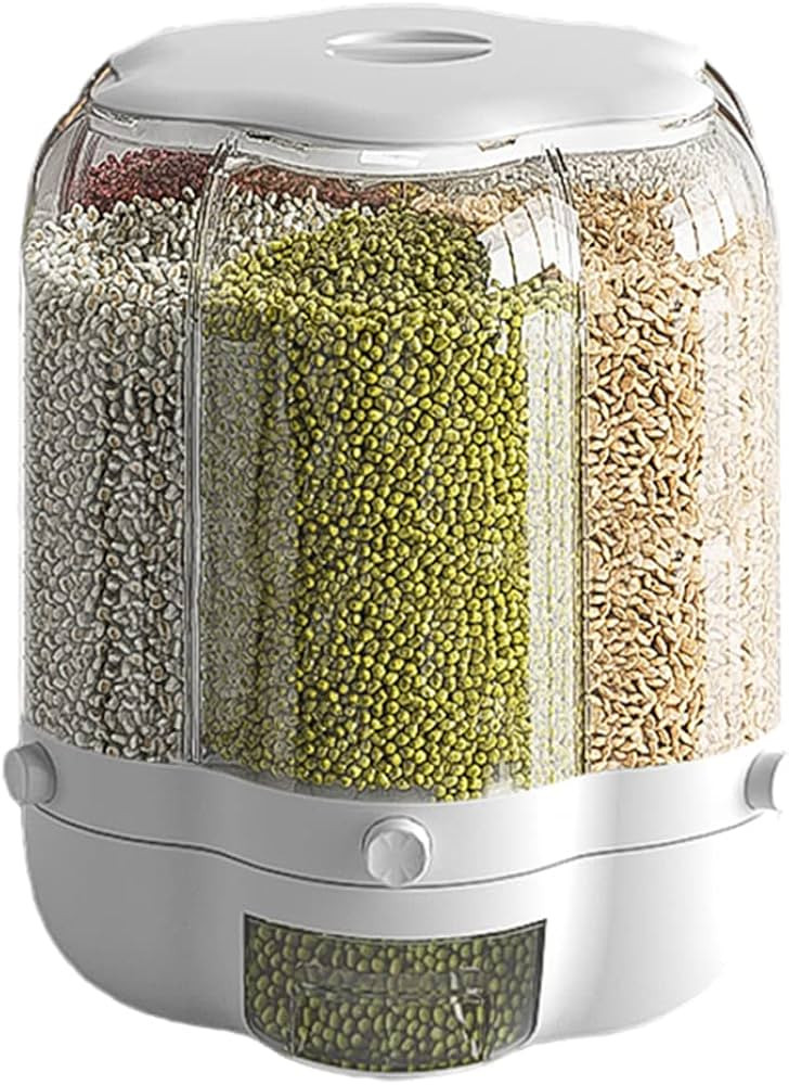 XOYZUU Food Grain Storage Container Large Capacity 9L 6-Grid Rotatable Rice Dispenser Sealed Grai... | Amazon (US)