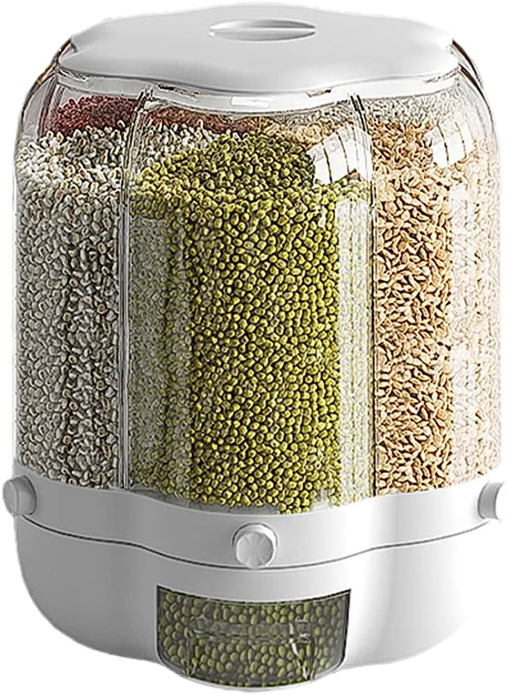 XOYZUU Food Grain Storage Container Large Capacity 9L 6-Grid Rotatable Rice Dispenser Sealed Grai... | Amazon (US)