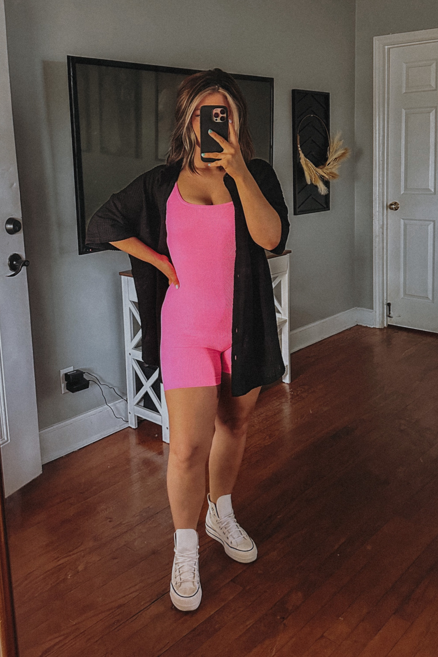 This tummy control romper is perfect to just throw on around the house or while you're on the go! I paired it with an oversized button up.

I'm in the medium in both the romper and the oversized shirt 🩷

#LTKfindsunder50 #LTKActive #LTKmidsize