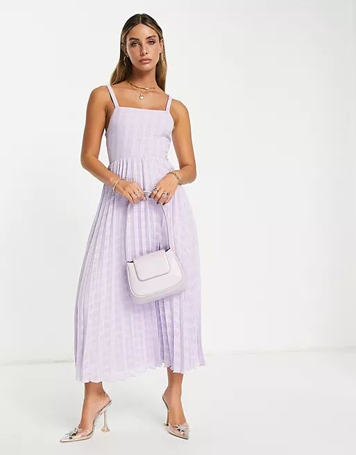 ASOS DESIGN elasticated tie back pleated midi dress in lilac | ASOS | ASOS (Global)