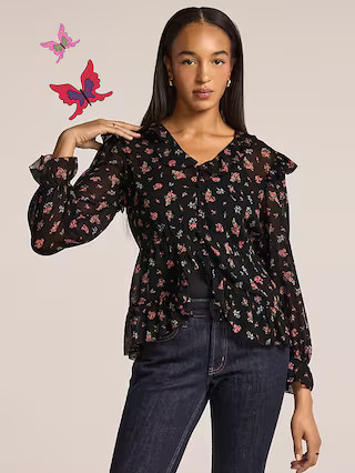 Old Navy x Anna Sui Chiffon Ruffle Button-Down Top | Old Navy (US)