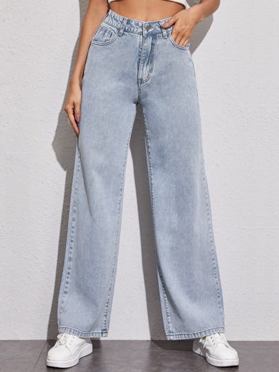 Jeans mit Wäsche und breitem Beinschnitt | SHEIN