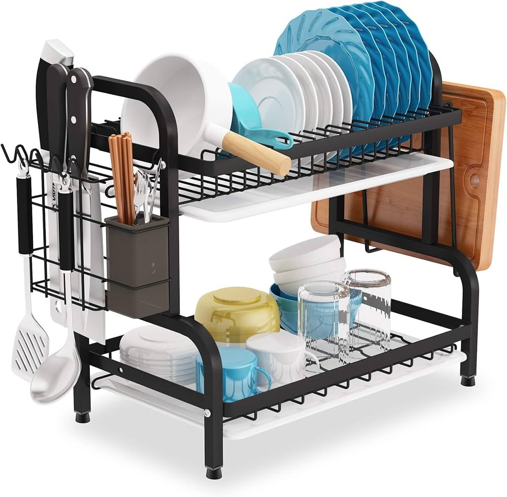 1Easylife Dish Drying Rack, 2-Tier Compact Kitchen Dish Rack Drainboard Set, Large Rust-Proof Dis... | Amazon (US)