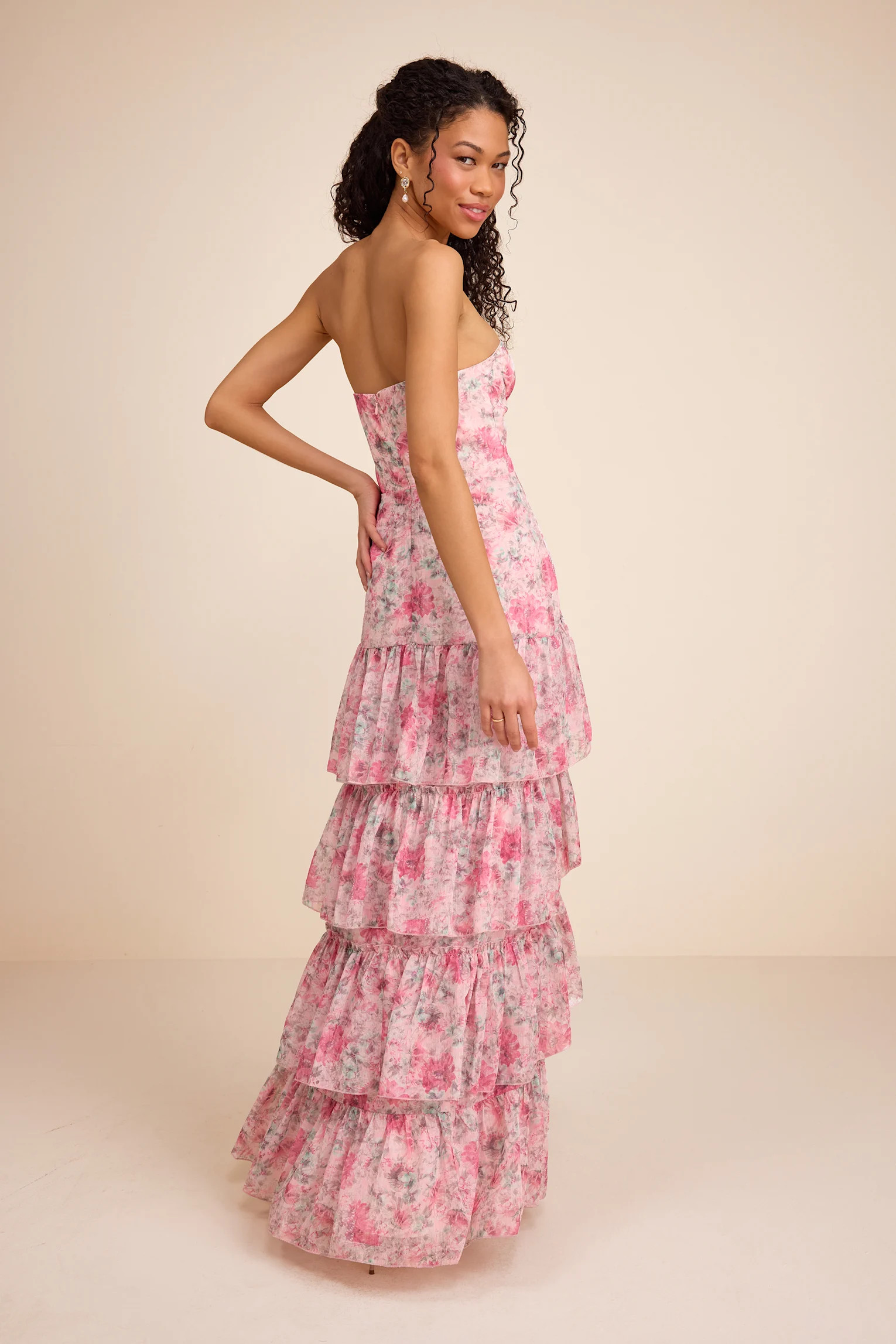 Dessie Light Pink Floral Tiered Maxi Dress | Lulus