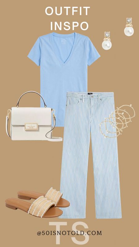 Light blue outfit idea for the office! Love this easy outfit with a basic tee and fun striped denimm

#LTKStyleTip #LTKWorkwear #LTKShoeCrush
