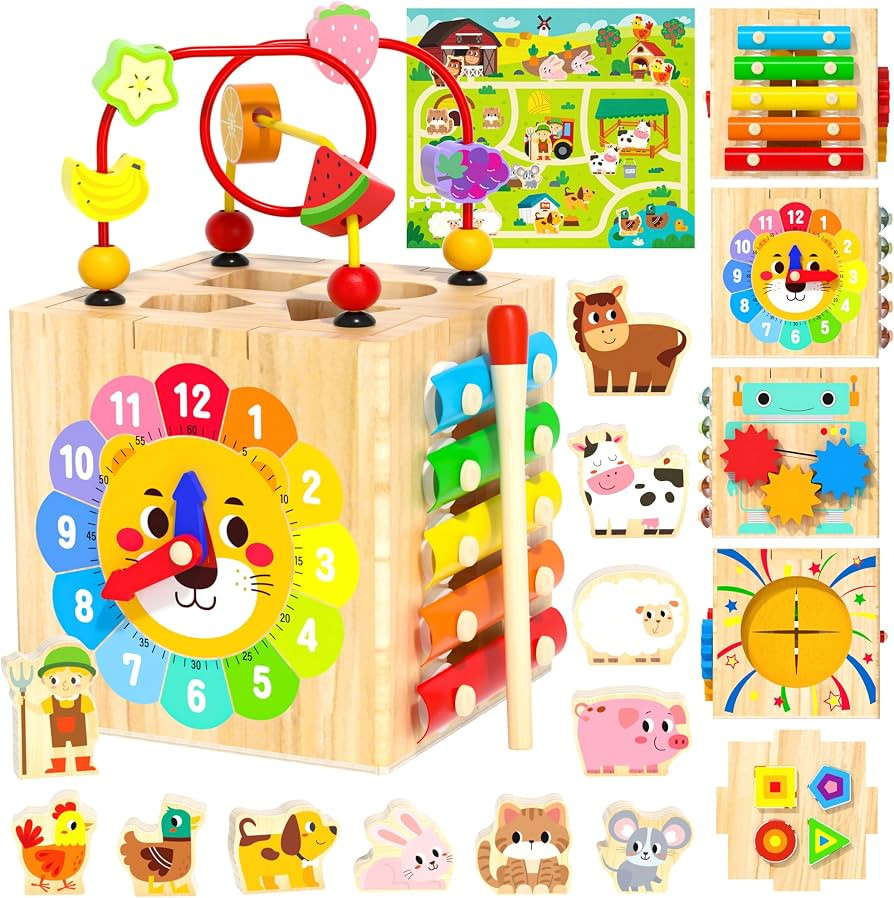 ATOYUS Wooden 7-in-1 Activity Cube, Montessori Toys for 1 2 3 Year Old Toddlers, Baby Educational... | Amazon (CA)