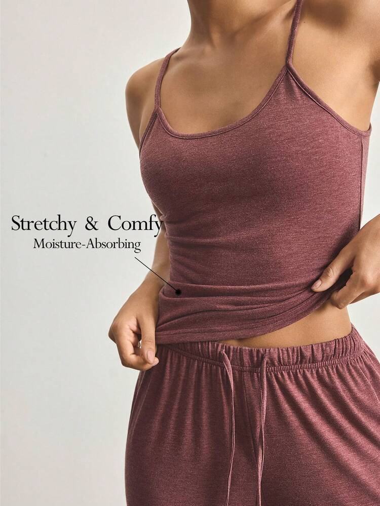 Ocili 2pcs Camisole & Drawstring Pants, Comfortable Soft Minimalist Pajama Bottoms, Women Sleepwear Set | SHEIN