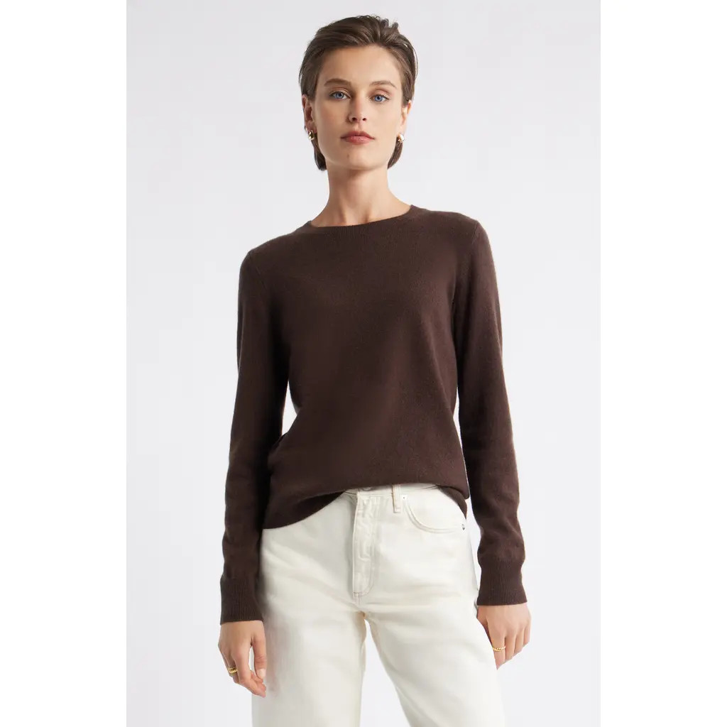 Nordstrom Cashmere Crewneck Sweater in Brown Coffee at Nordstrom, Size Xx-Small | Nordstrom