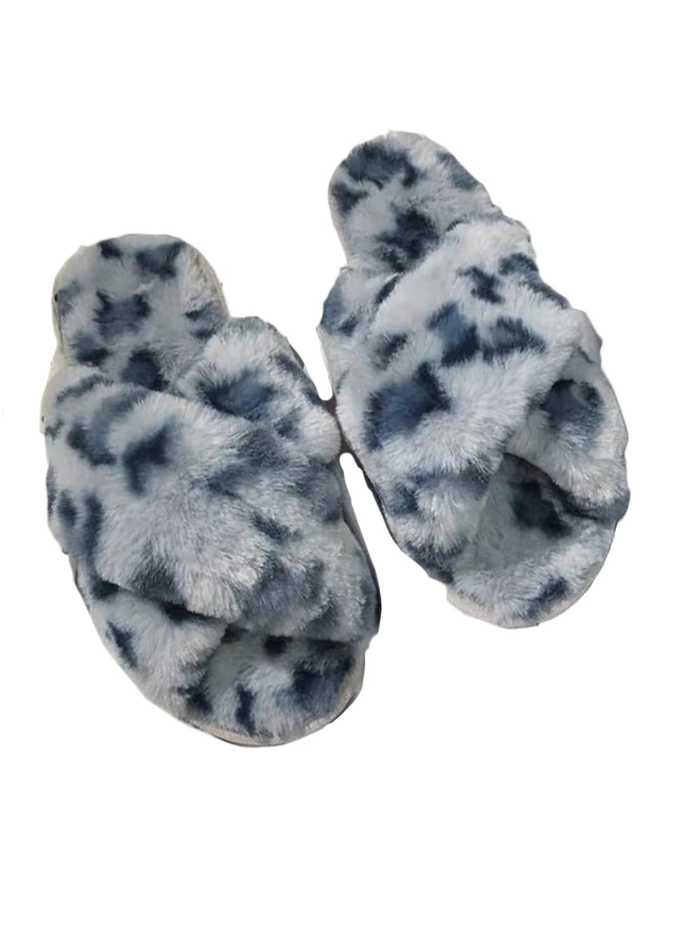 'Jennifer' Leopard Print Criss Cross Faux Fur Slippers (4 Colors) | Goodnight Macaroon