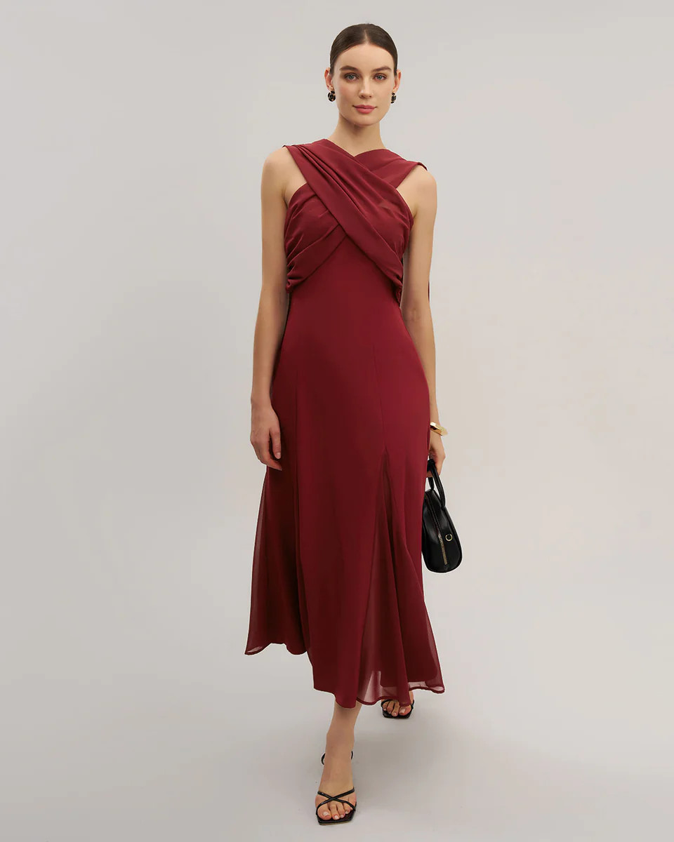 Wine Red Flowy Sleeveless Maxi Dress | rihoas.com