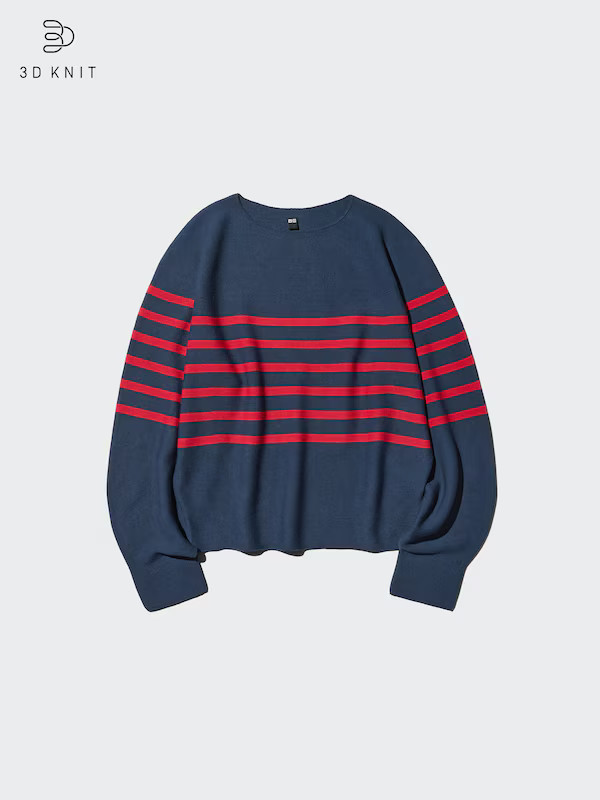 3D Knit Cotton Volume Sleeve Sweater | Striped | UNIQLO (US)