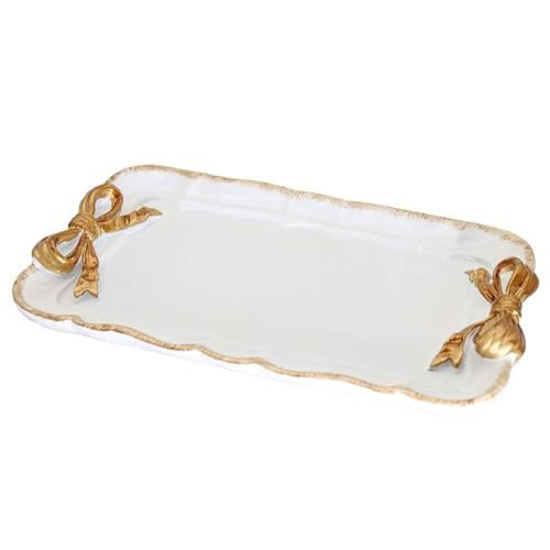 Warmtree Vintage Jewelry Organizer, Decorative Tray for Jewelry, Towel, Storage, Rings, Bracelets, Earrings, Cosmetics, Retro Design, Bow Decor Resin Plate Coquette for Room Decor, White | Amazon (US)