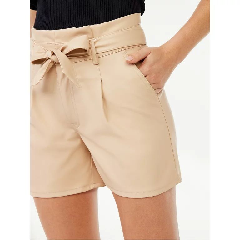 Sofia Jeans Women's Gabriela Relaxed Straight High Rise Faux Leather Shorts | Walmart (US)