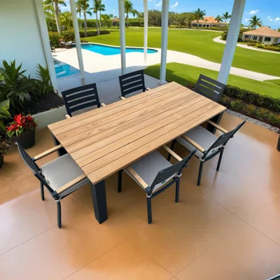 Lakehouse 7-Piece Black Aluminum Outdoor Dining Set with Rectangular Table and Cushions | Wayfair North America