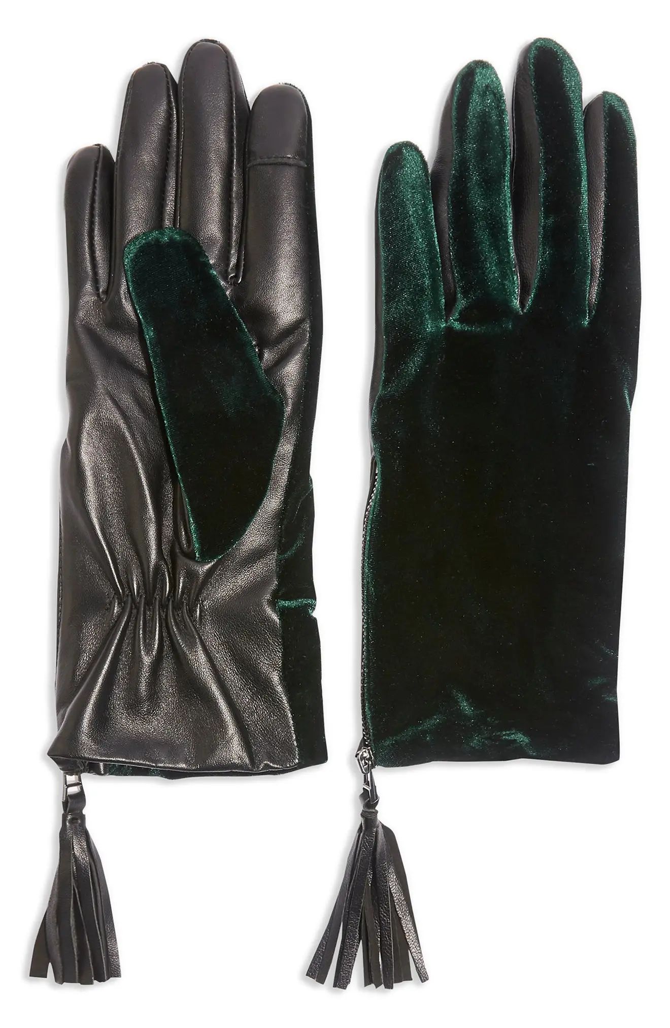 Topshop Velvet & Leather Touchscreen Gloves | Nordstrom