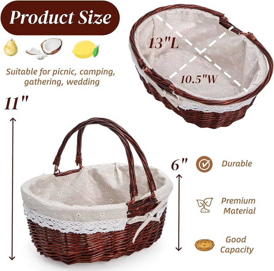 Dicunoy Wicker Picnic Basket with Handle, Large Empty Gift Basket to fill, Open Top Market Harves... | Amazon (US)