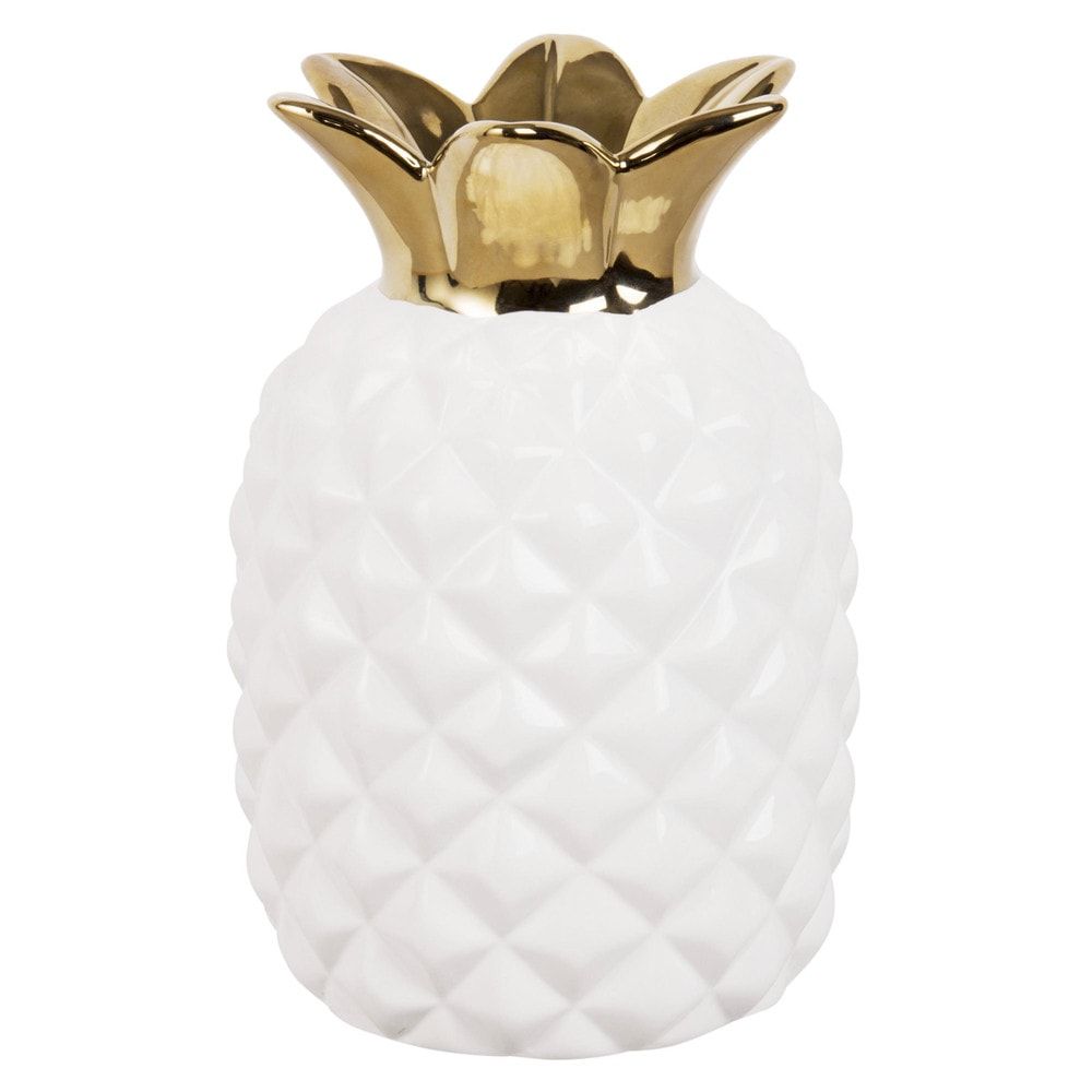 Vase ananas en céramique blanche et dorée H20 | Maisons du Monde FR