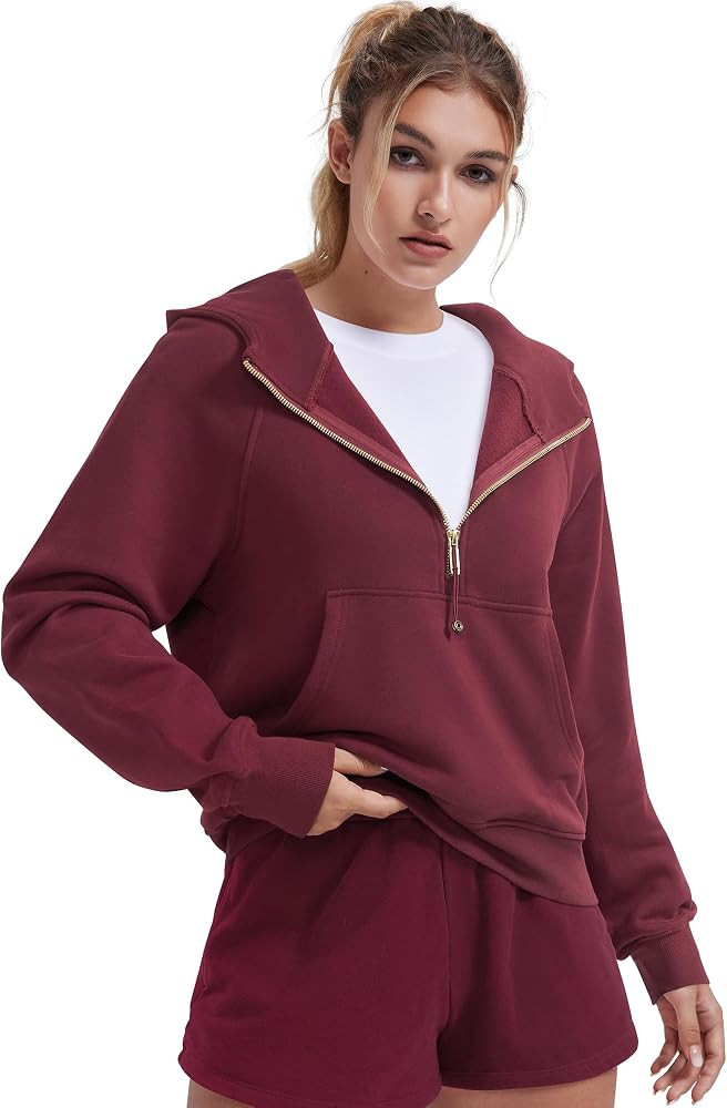 SUUKSESS Women Gold Half Zip up Cotton Hoodies Casual Pullover Sweatshirt | Amazon (US)
