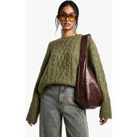 Womens Cosy Cable Knit Sweater - Green - S | boohoo (US & Canada)
