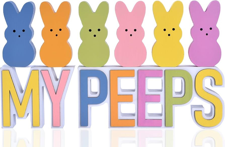 Easter Bunny Decorations for Home, 8PCS Wooden Easter Bunnies with 3D MY/PEEPS Signs, Spring Tier... | Amazon (US)