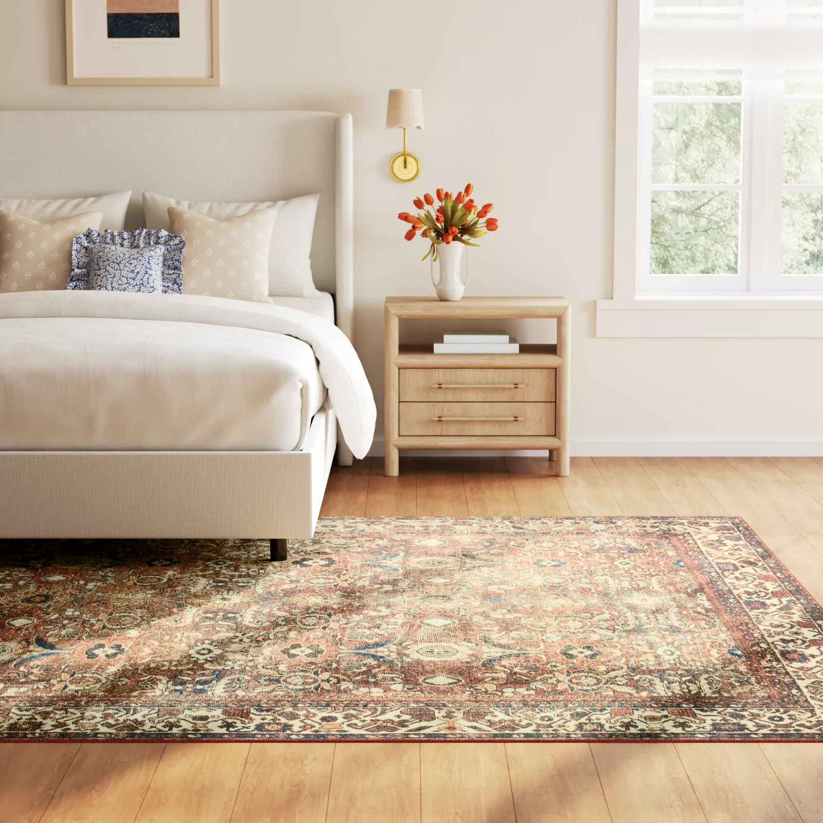 Magnolia Home By Joanna Gaines X Loloi Banks Machine Washable Brick / Ivory Area Rug | Birch Lane