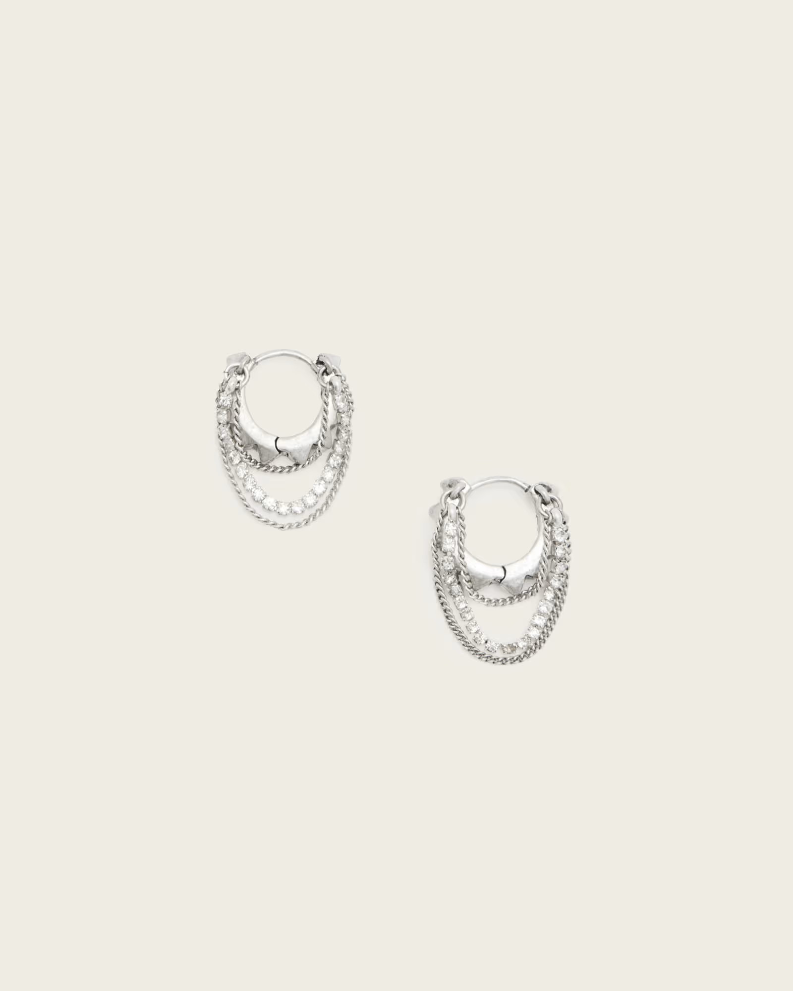 Trudy Small Chain Hoop Earrings WARM SILVER/CRYSTL | ALLSAINTS US | AllSaints US