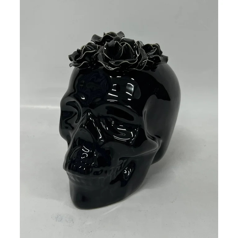 Ceramic Floral Skull Tabletop Decoration, Black, 6", Halloween by Way To Celebrate | Walmart (US)