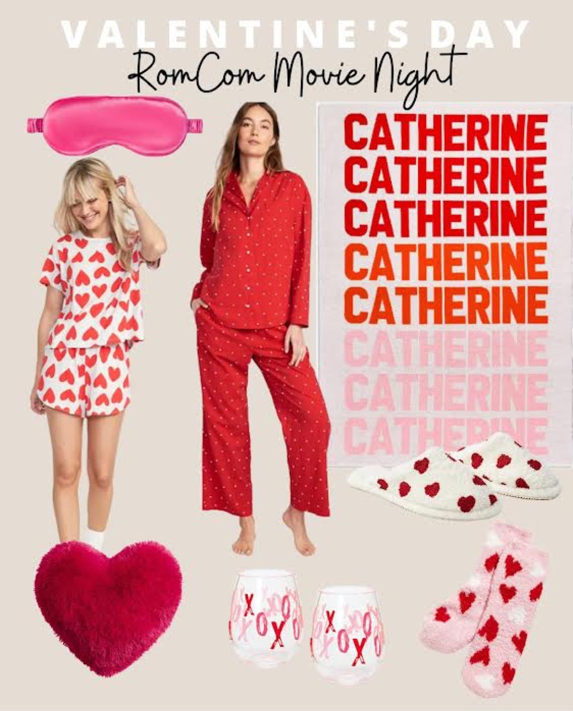 Valentine’s Day RomCom Movie Night. Valentine’s Day PJs. Valentine’s Day accessories. Silk sleep mask, heart slippers, heart fuzzy socks, stemless wine glasses, heart throw pillow

#LTKHoliday #LTKGiftGuide #LTKhome
