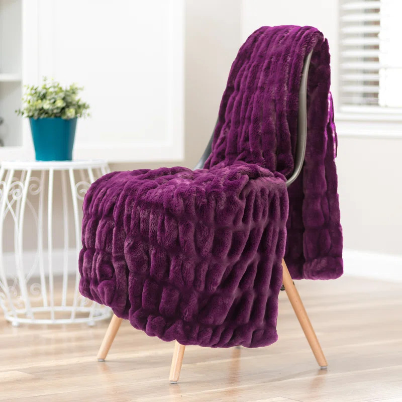 Camryn Ruched Royal Faux Fur Throw Blanket With Reversible Mink | Wayfair North America