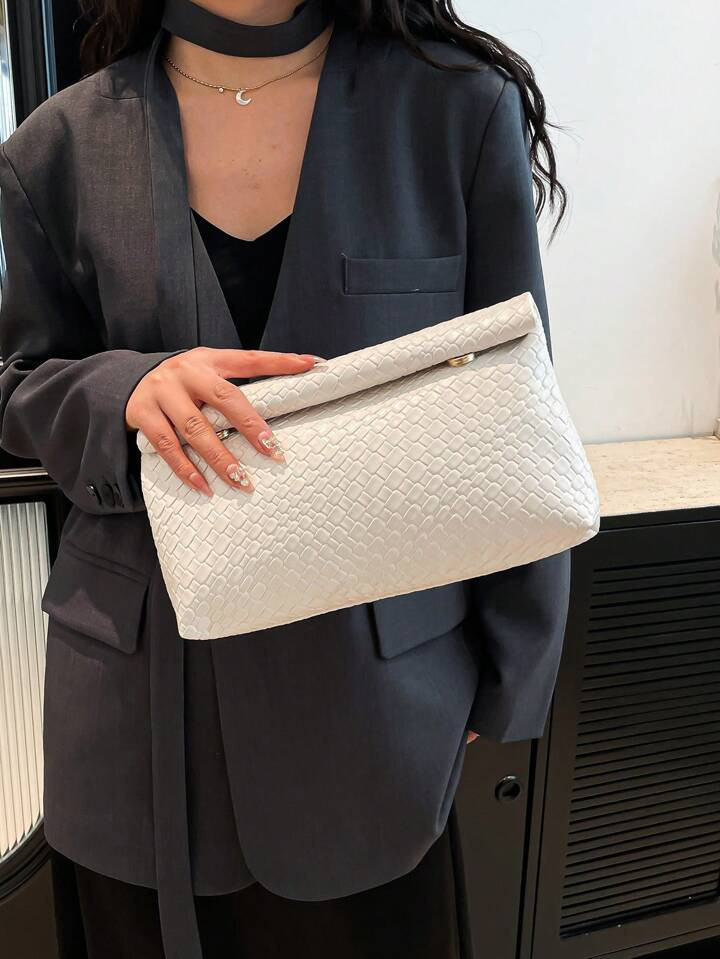 Fashionable Solid Color Hand-Held Bag, Large Capacity Flip Cover Magnetic Buckle Small Square Bag, Crocodile Pattern Women's Bag, Versatile Dinner Bag For Women's Parties, Travel, Shopping | SHEIN