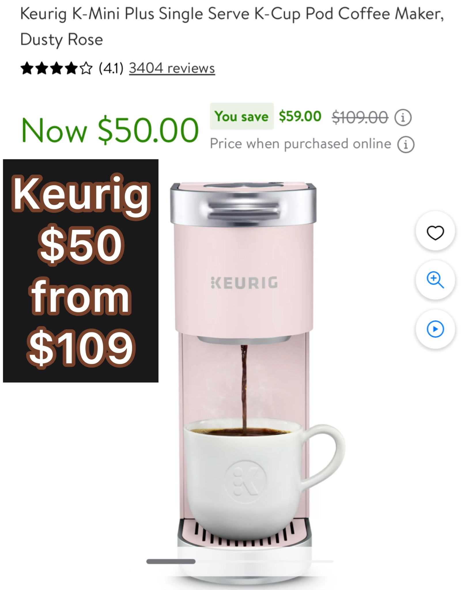 Keurig K-Mini Plus Single Serve K-Cup Pod Coffee Maker, Dusty Rose