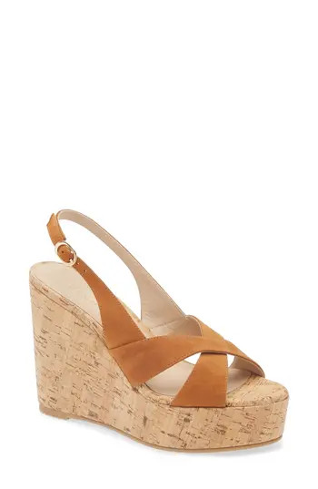 Stuart Weitzman Dayna Slingback Platform Wedge Sandal in Hazel Suede at Nordstrom Rack, Size 9.5 | Nordstrom Rack