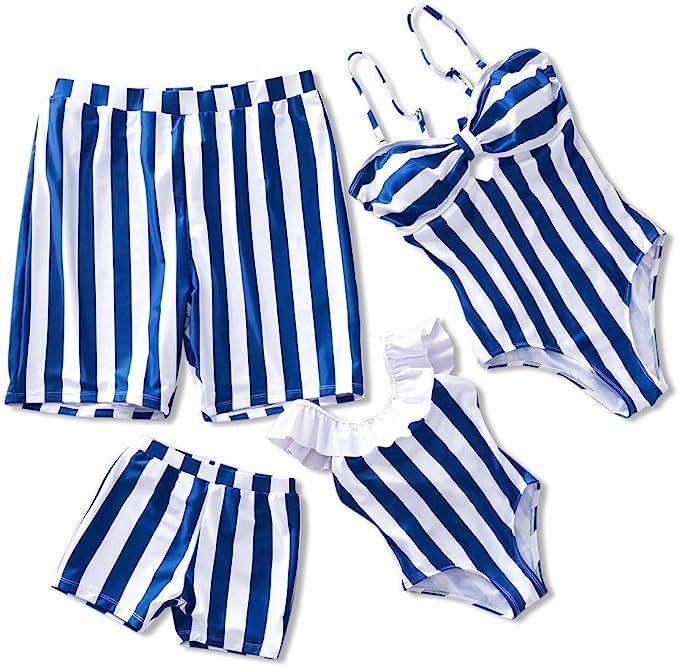 IFFEI Family Matching Swimwear One Piece Bathing Suit Striped Hollow Out Monokini Mommy and Me Be... | Amazon (US)