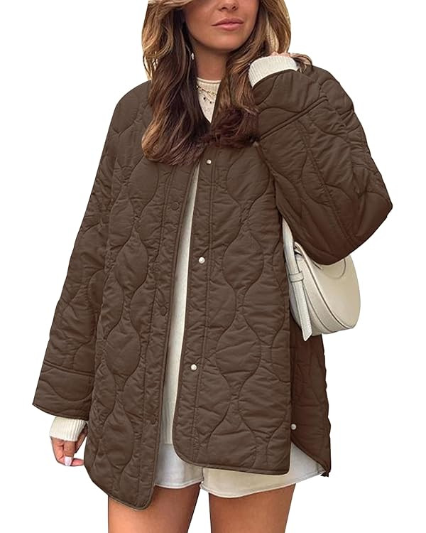 Flygo Women's Oversized Quilted Lightweight Jacket Button Down Puffer Padded Outerwear with Pocke... | Amazon (US)