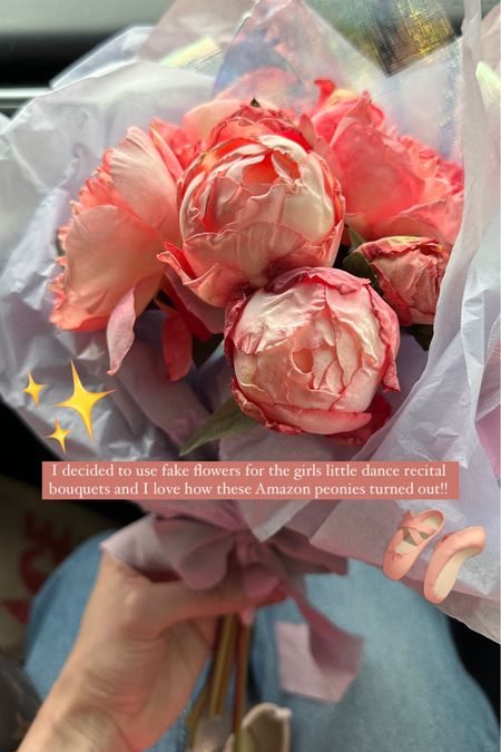 Dance recital bouquet 🩰✨🩷 Amazon faux peonies - come with 2 little bundles!l for $17.99! 