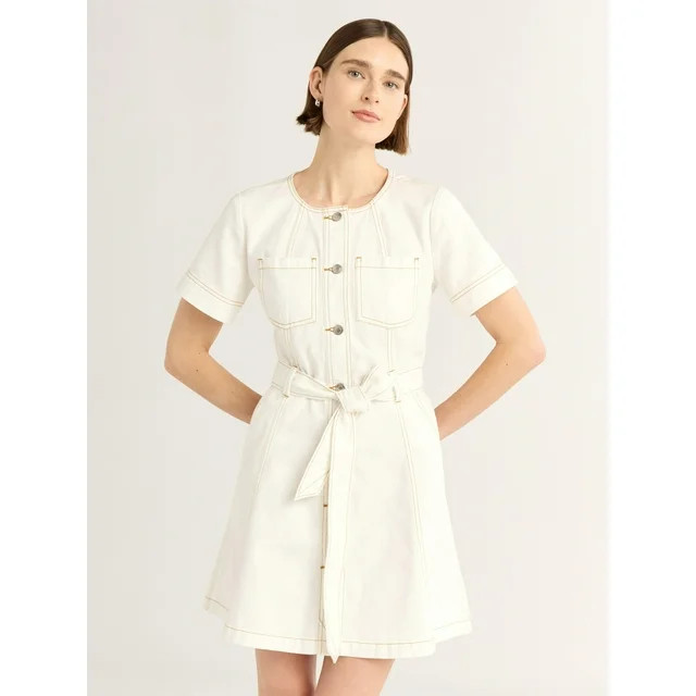 Free Assembly Women’s Cotton Utility Mini Dress with Short Sleeves, Sizes XS-4X | Walmart (US)
