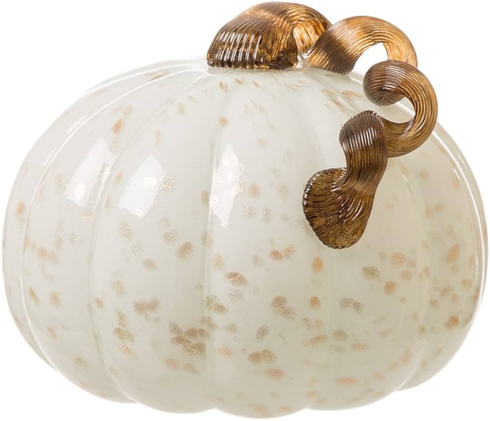 Glitzhome 7.5 Inch Hand Blown Golden White Glass Pumpkin Table Accent | Amazon (US)
