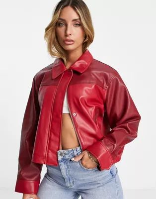 ASOS DESIGN faux leather 70s jacket in red | ASOS (Global)