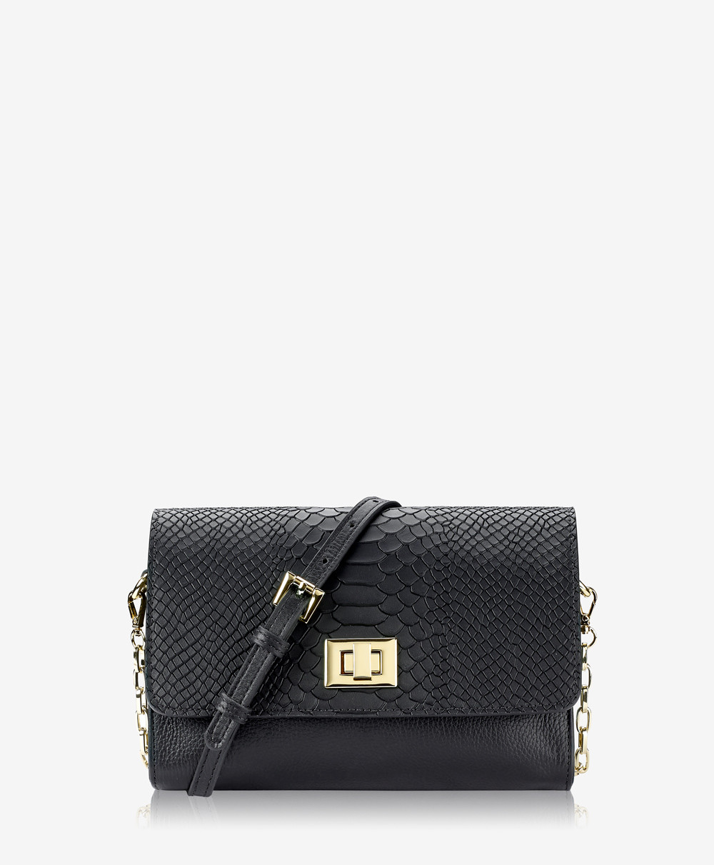 Catherine Crossbody Handbag Black Embossed Python Leather | GiGi New York / Graphic Image