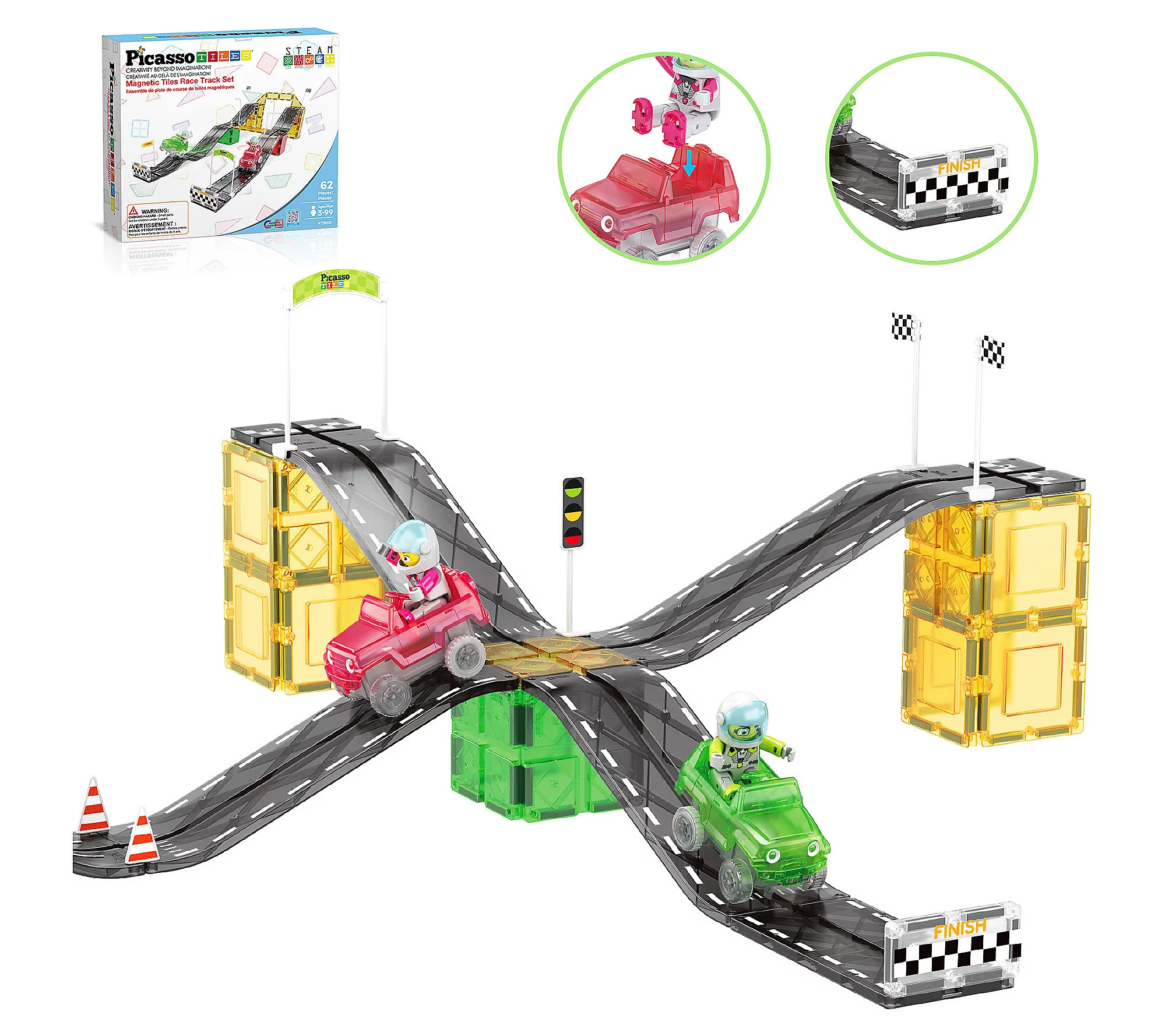 PicassoTiles Race Car Track Slider Racing Build ing Set | QVC