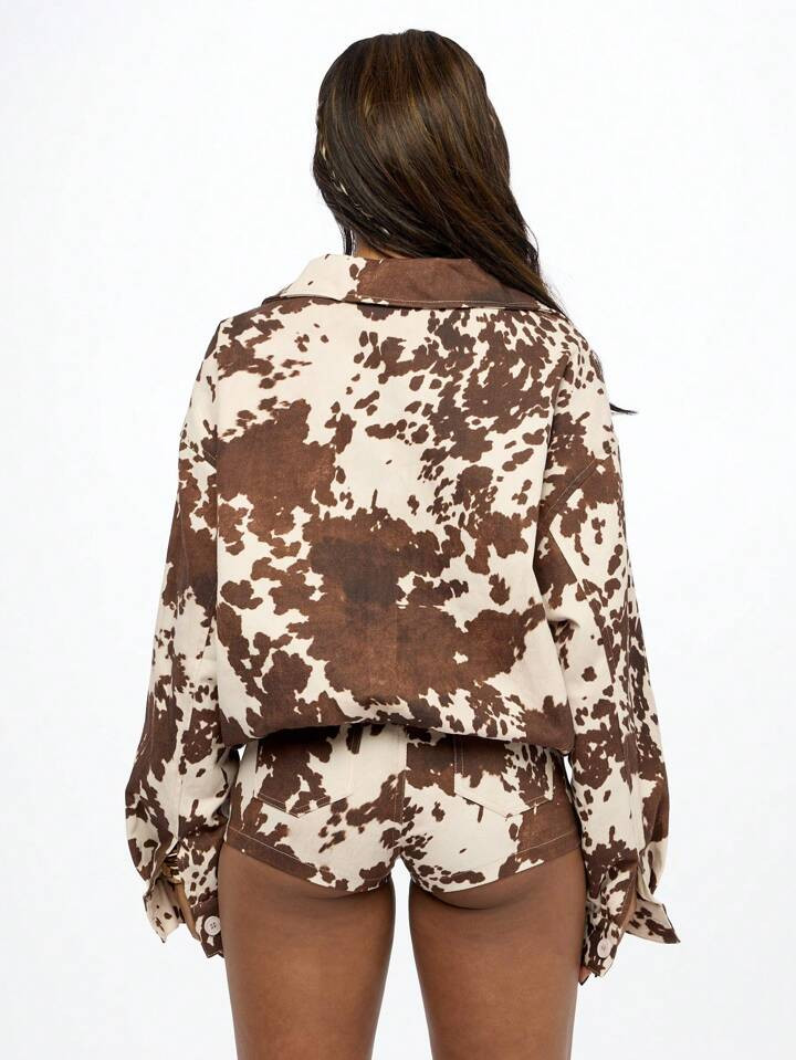 SUMWON WOMEN Printed Blouson Zip Jacket | SHEIN
