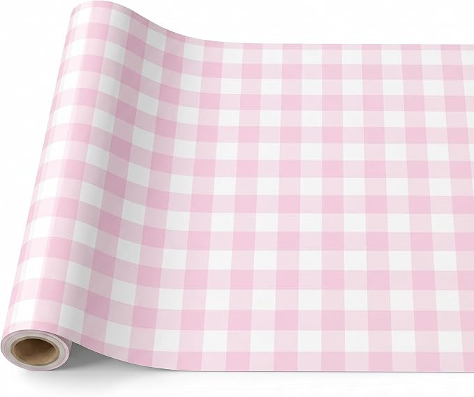 Pink White Gingham Paper Table Runner Roll 25' Long x 16" Wide Disposable Checkered Table Runner ... | Amazon (US)