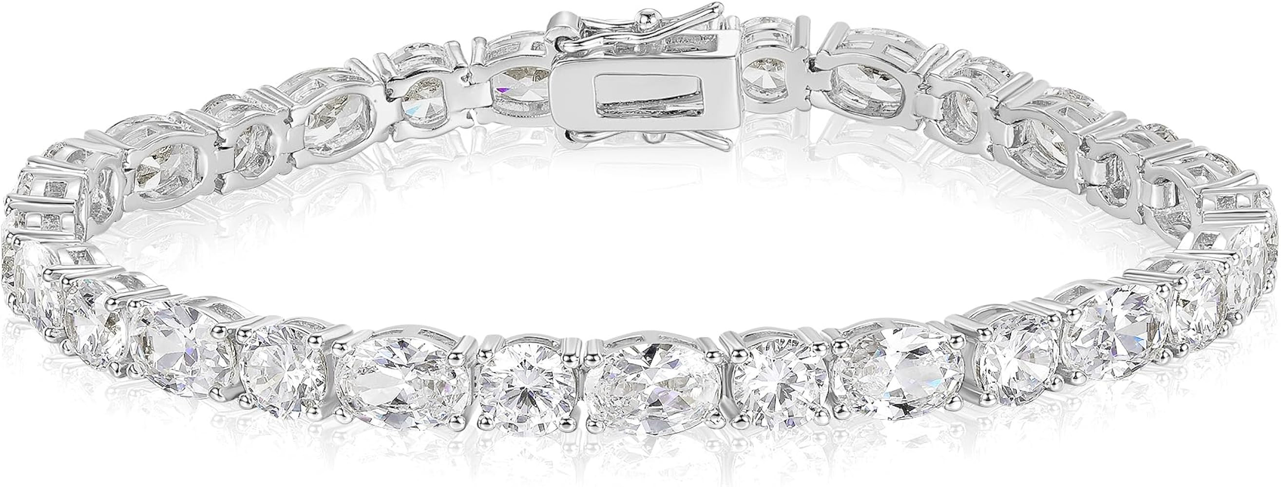 Gemsme Oval Tennis Bracelets for Women, Silver Tennis Bracelet with Oval Cubic Zirconia, 18K Whit... | Amazon (US)