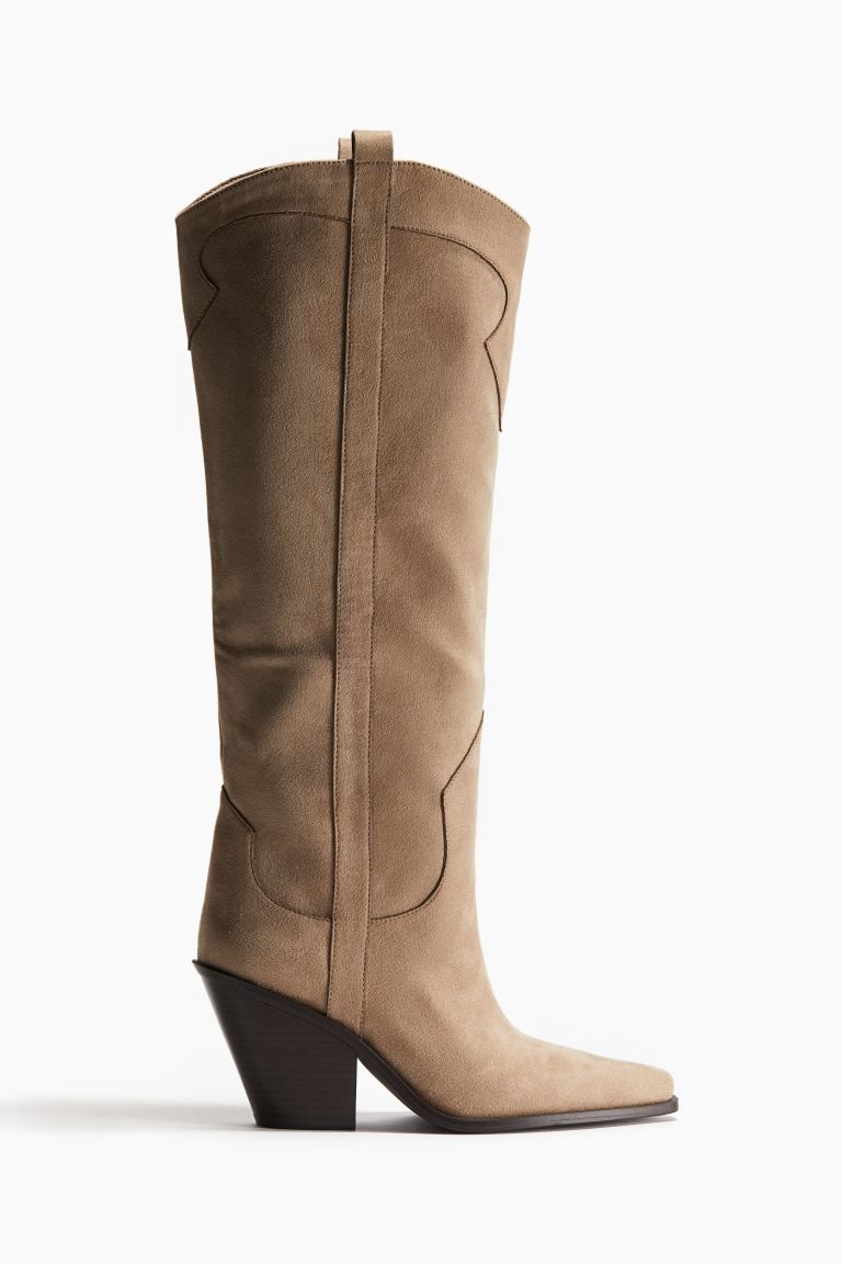 Knee-high Cowboy Boots - High heel - Beige - Ladies | H&M US | H&M (US + CA)