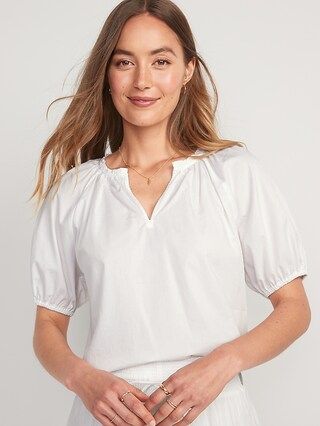 Puff-Sleeve Split-Neck Swing Blouse for Women | Old Navy (US)