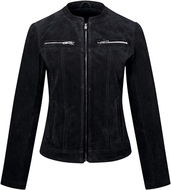 FLAVOR Women's Suede Leather Biker Jacket Moto Coat | Amazon (US)
