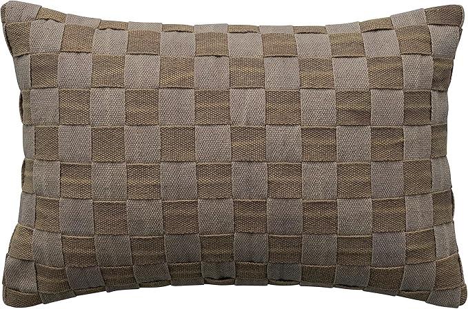 Bloomingville 24 Inches Woven Cotton Basket Weave Lumbar, Olive Color and Gray Pillow | Amazon (US)